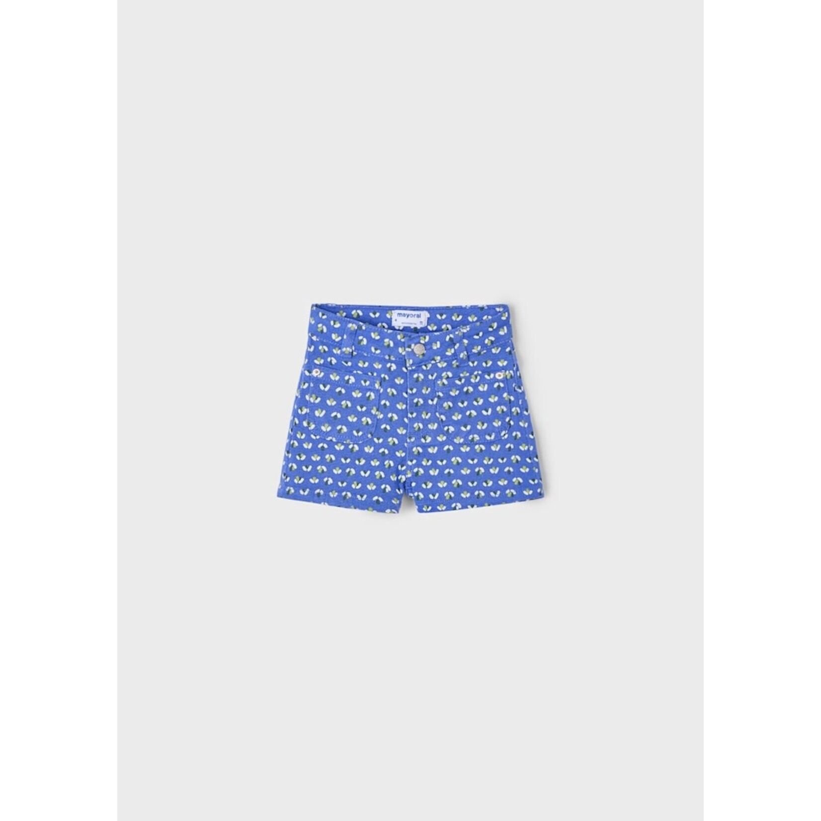 Mayoral MAYORAL - Short en coton bleu marine avec imprimé d'effet fleurs blanches et vertes