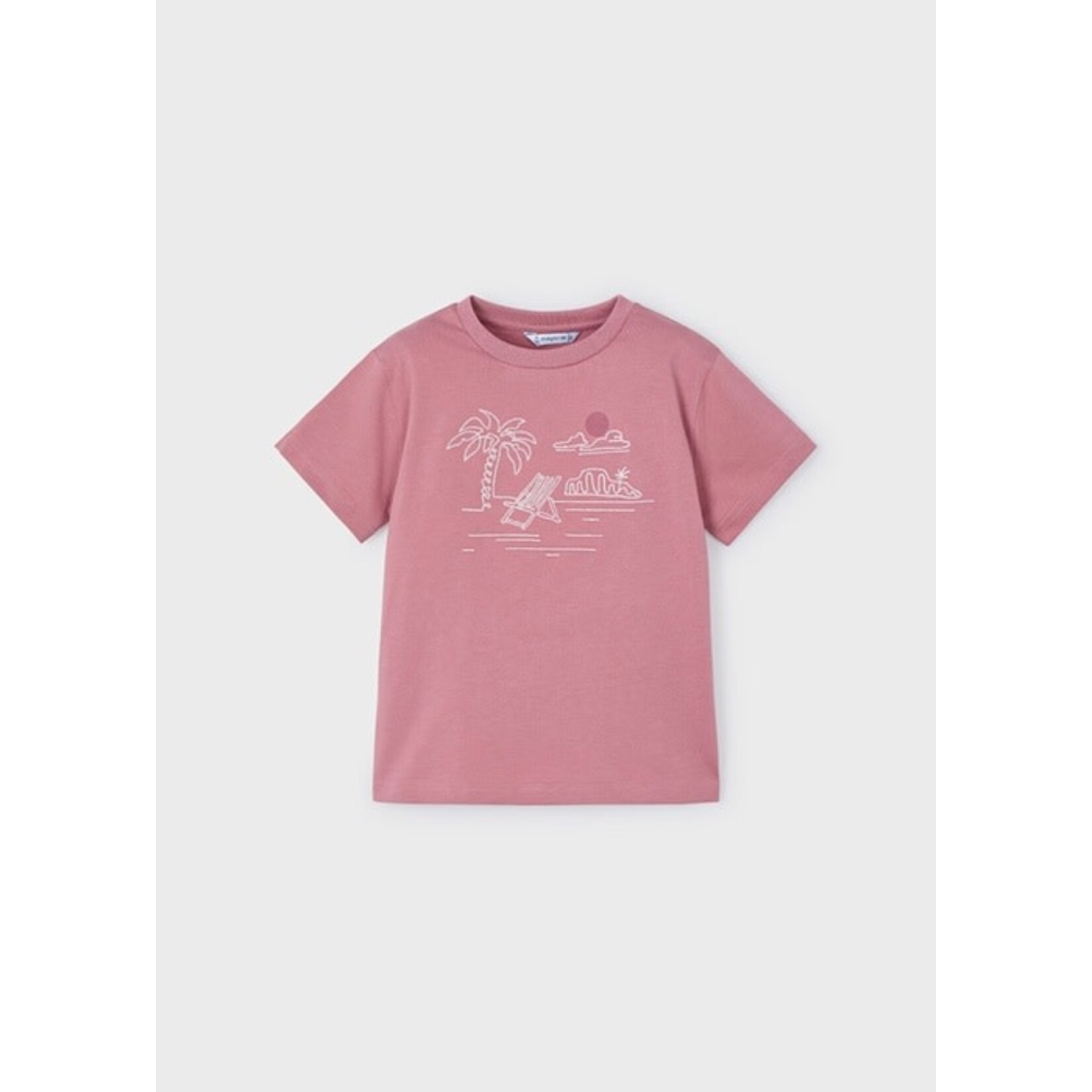 Mayoral MAYORAL - Guava-colored short-sleeved T-shirt with embroidered tropical landscape