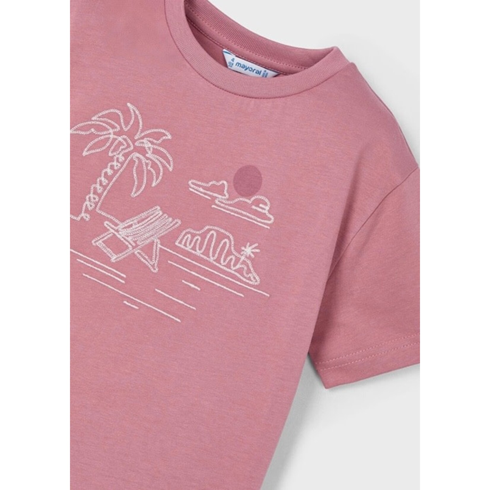 Mayoral MAYORAL - Guava-colored short-sleeved T-shirt with embroidered tropical landscape