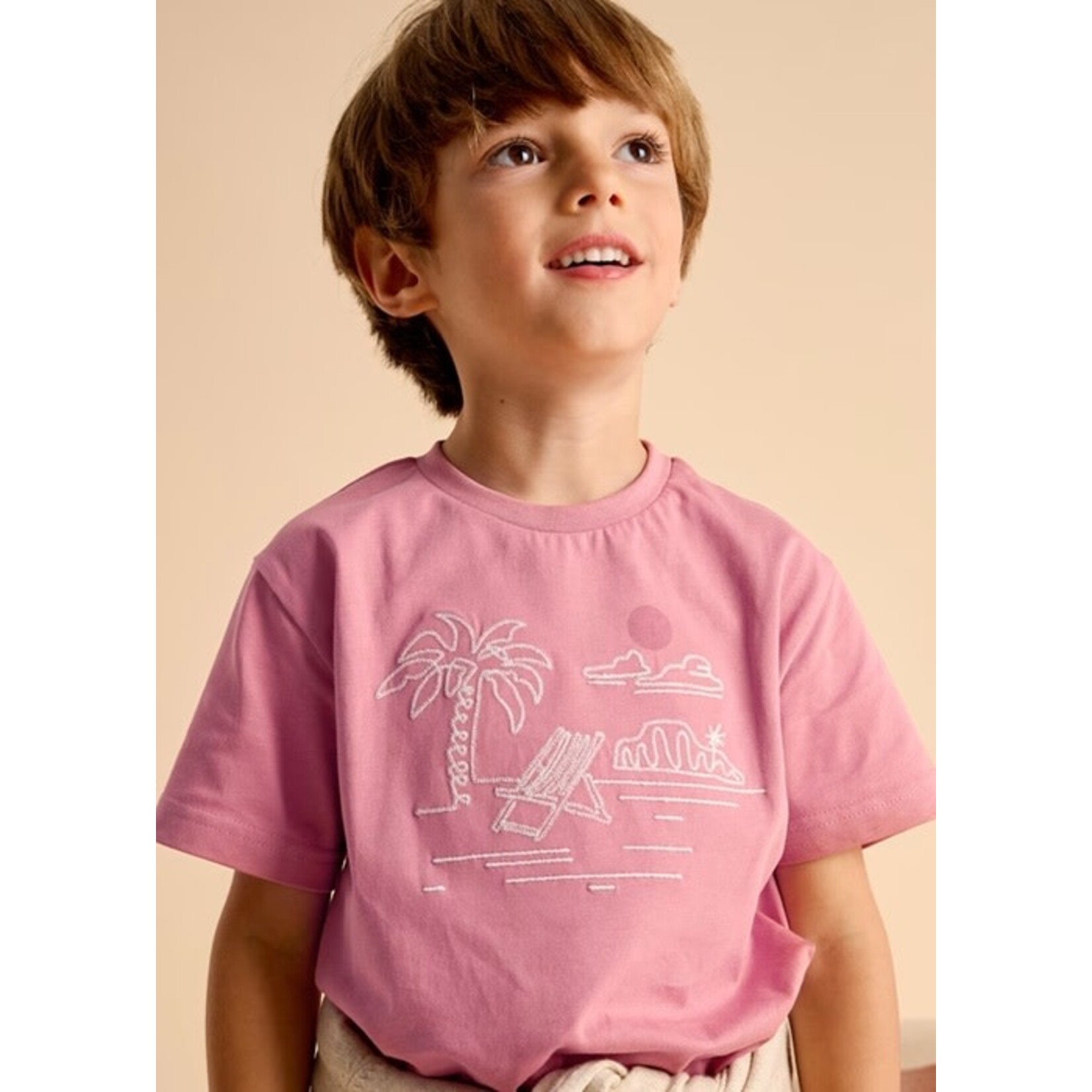 Mayoral MAYORAL - Guava-colored short-sleeved T-shirt with embroidered tropical landscape