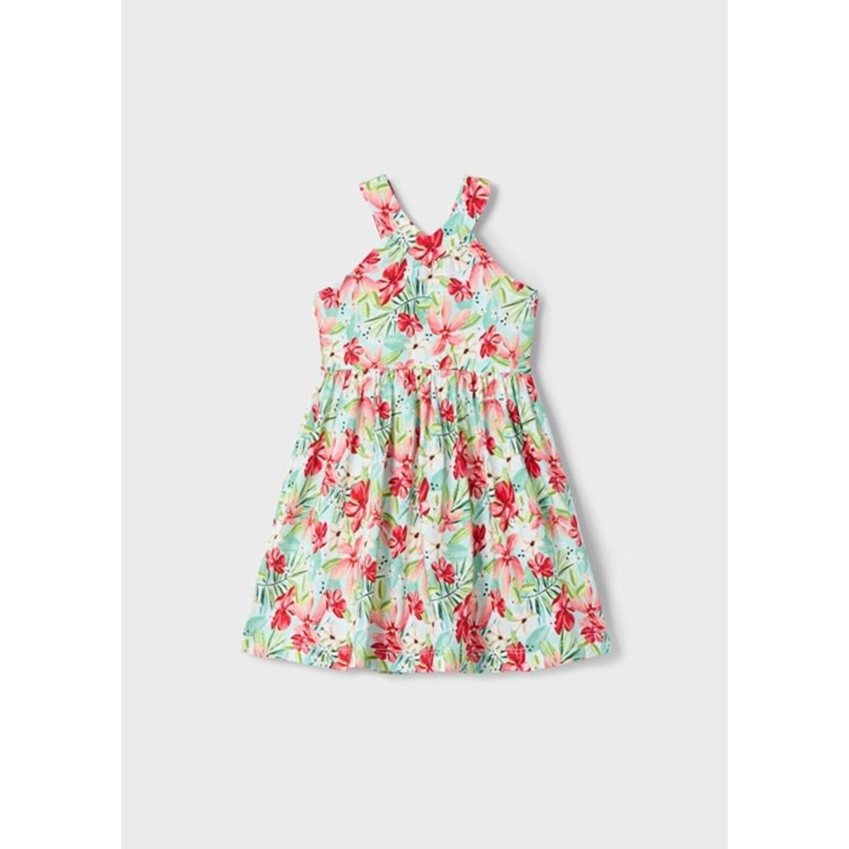 Mayoral MAYORAL - Robe à bretelles bleu pâle avec imprimé de fleurs tropicales