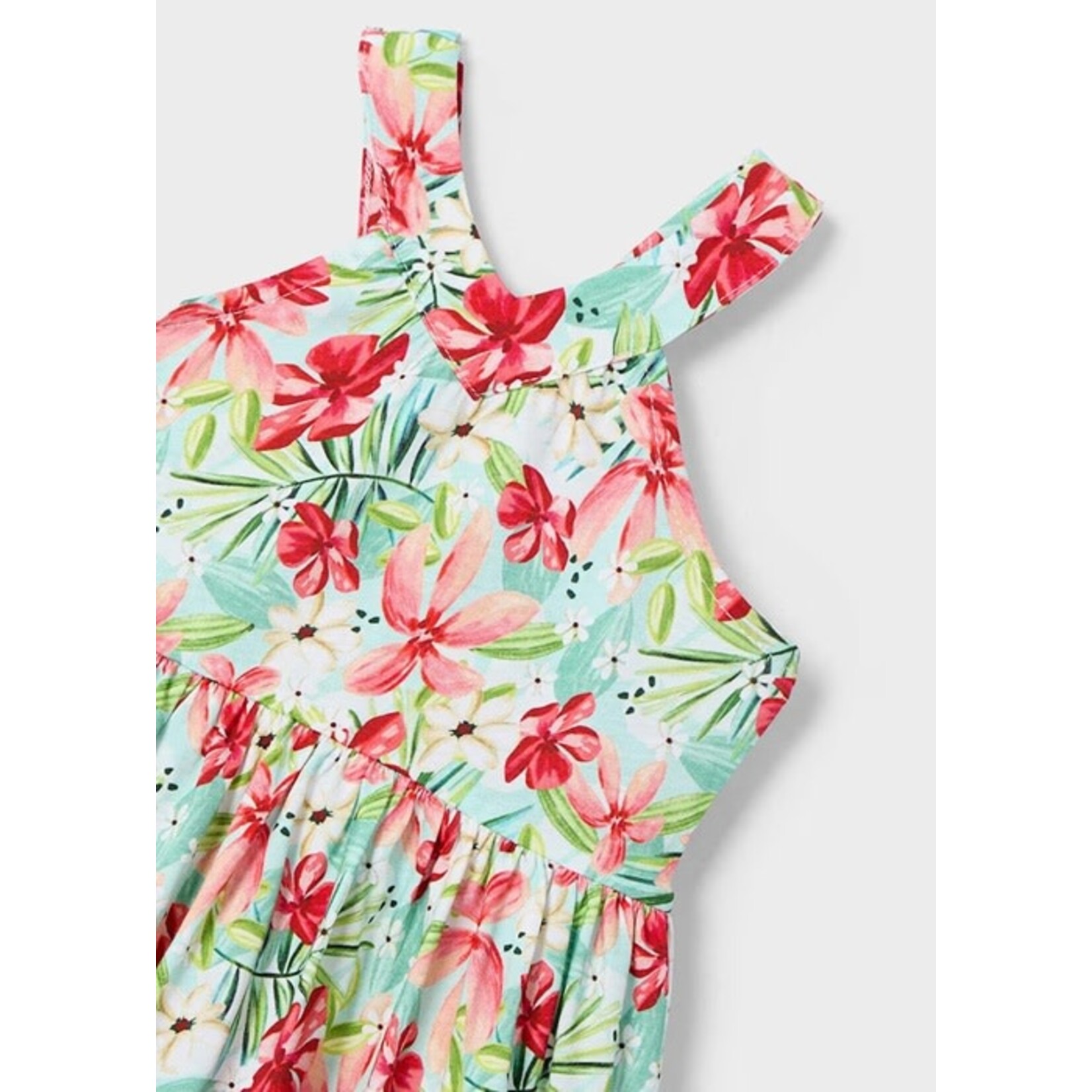 Mayoral MAYORAL - Robe à bretelles bleu pâle avec imprimé de fleurs tropicales