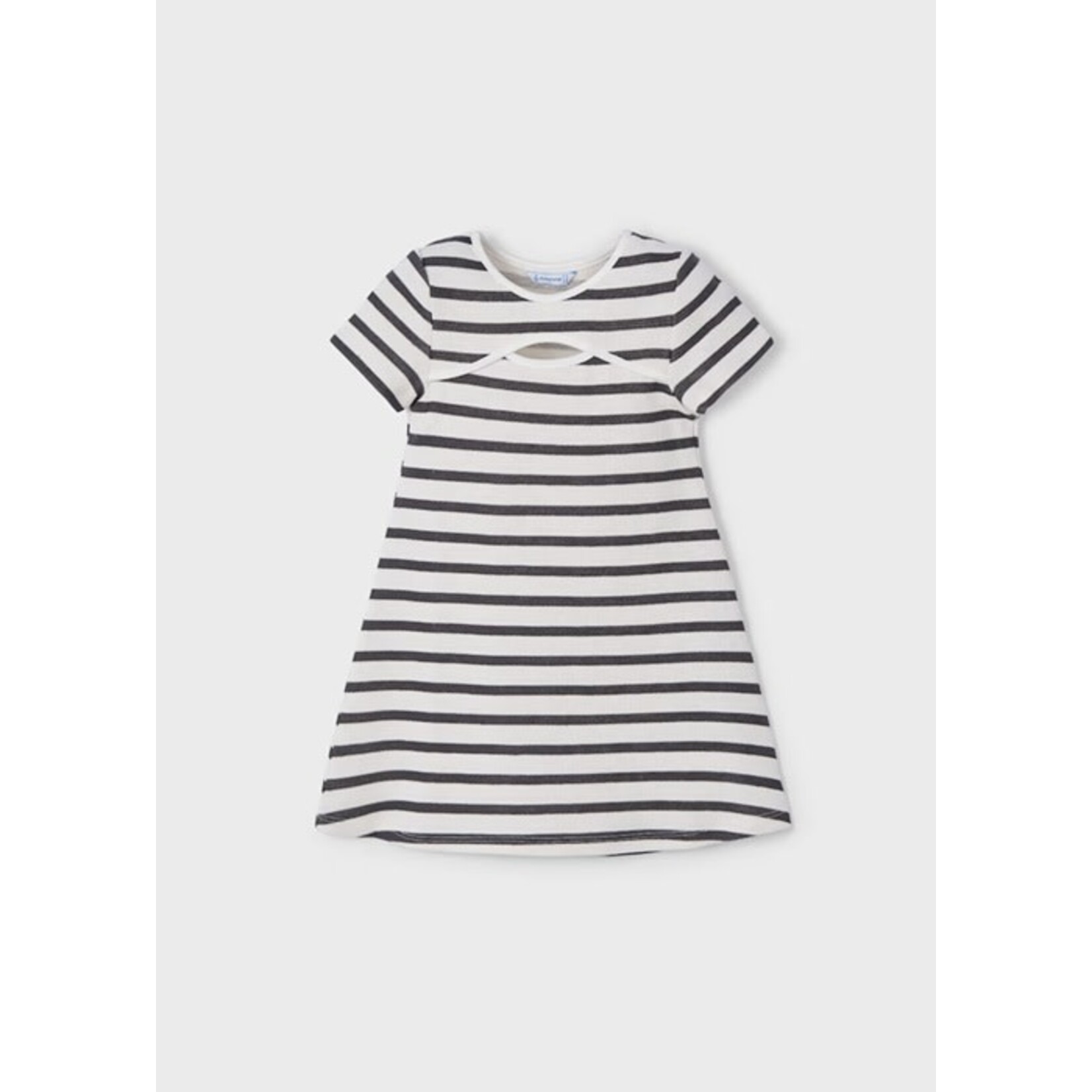 Mayoral MAYORAL - Short-sleeved dress with white and charcoal stripes