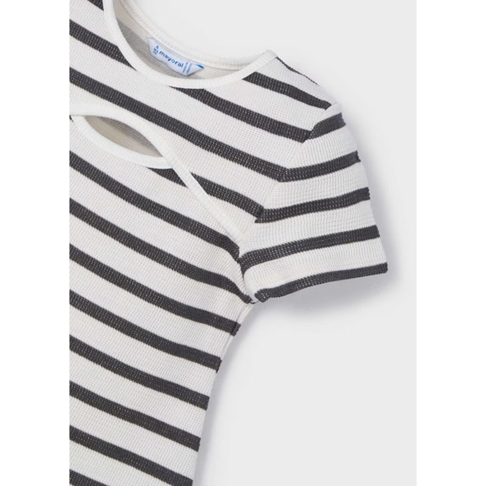 Mayoral MAYORAL - Short-sleeved dress with white and charcoal stripes