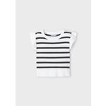 Mayoral MAYORAL - T-shirt côtelé avec manches à volants et rayures blanches et anthracites