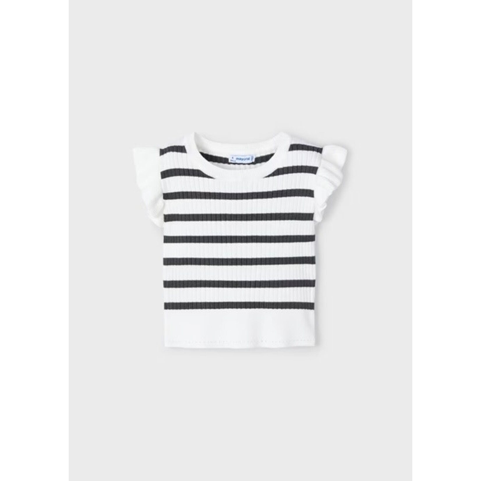 Mayoral MAYORAL - T-shirt côtelé avec manches à volants et rayures blanches et anthracites