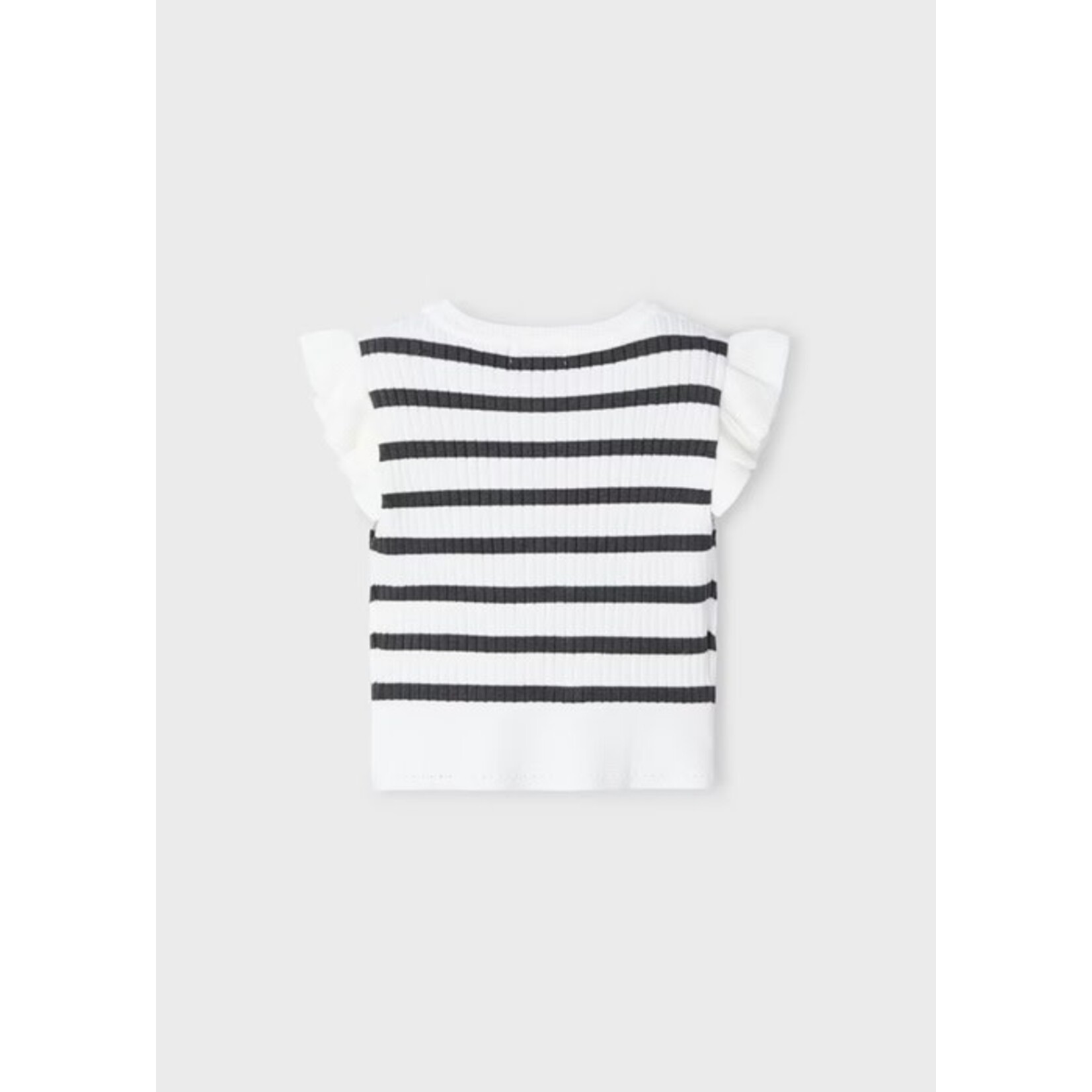 Mayoral MAYORAL - T-shirt côtelé avec manches à volants et rayures blanches et anthracites