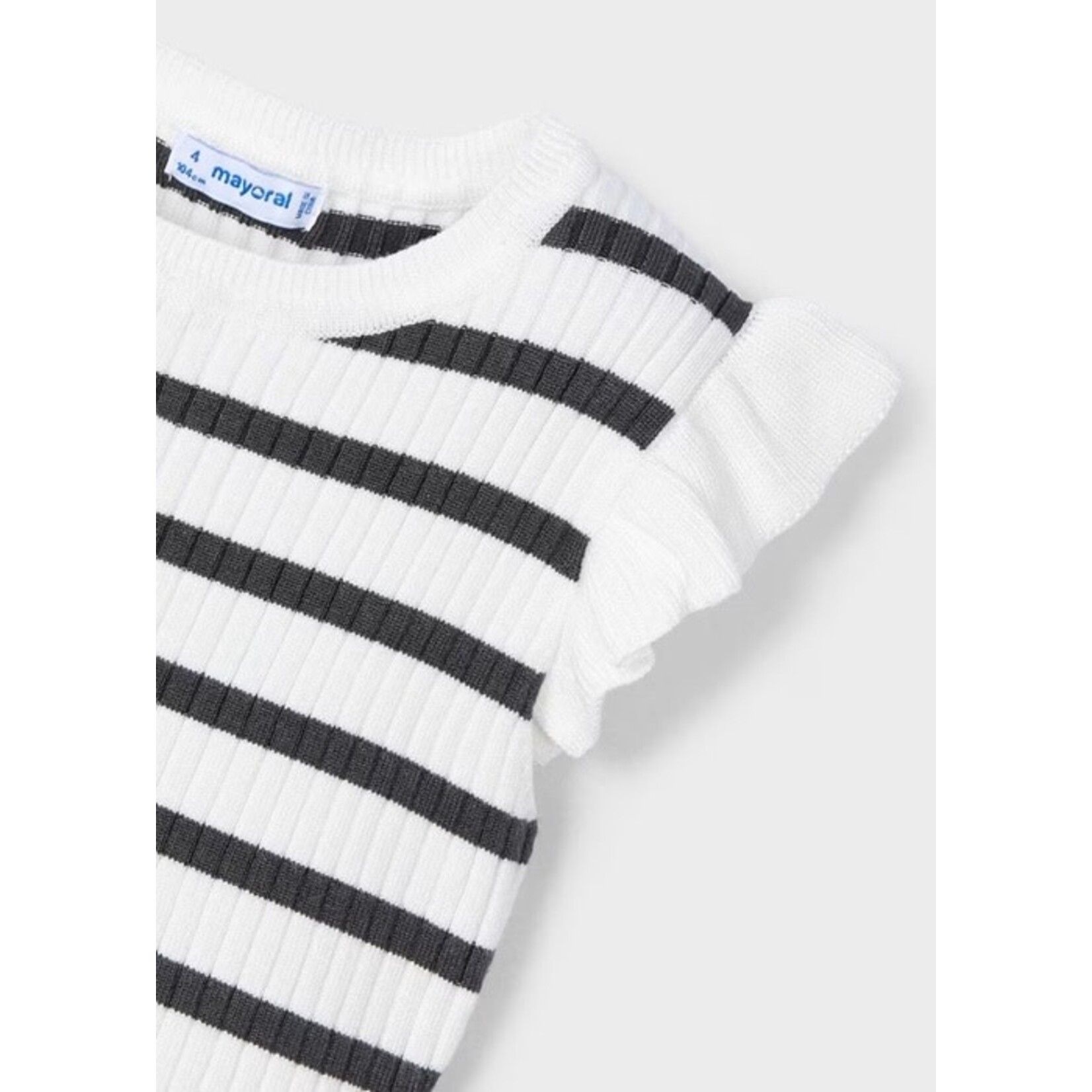 Mayoral MAYORAL - T-shirt côtelé avec manches à volants et rayures blanches et anthracites