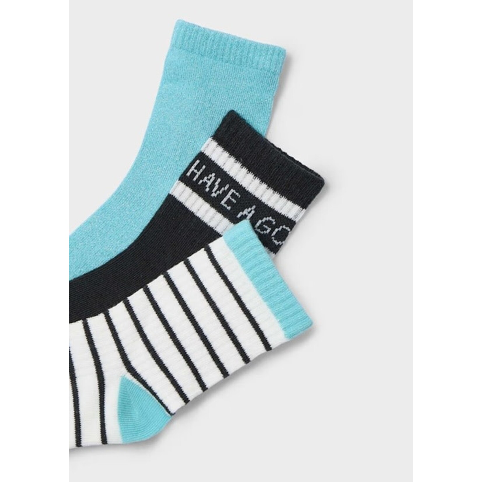 Mayoral MAYORAL - Set of 3 pairs of socks 'plain blue/black with white writing/white with black line'