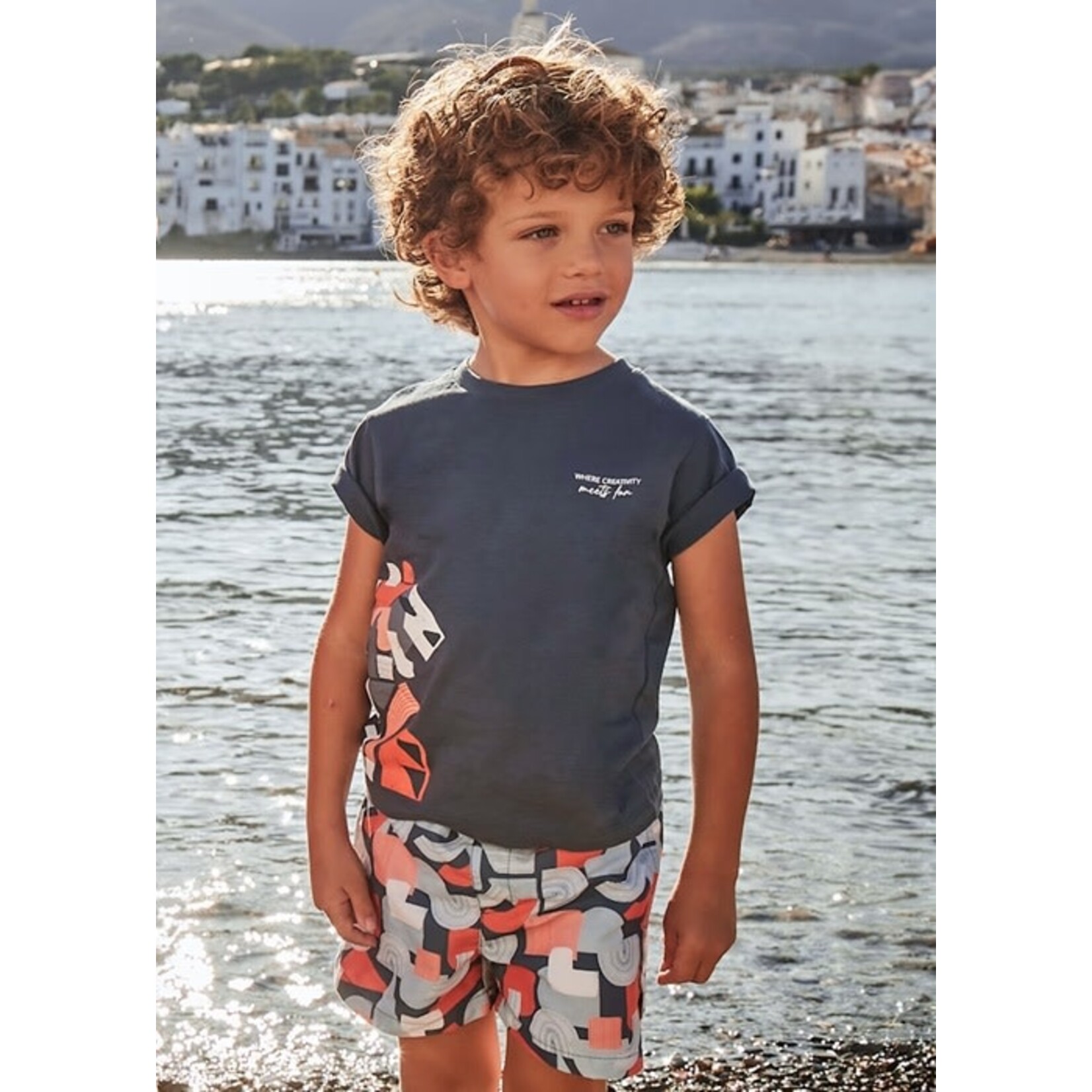Mayoral MAYORAL - Short maillot bleu marine avec imprimé de formes géométriques bleu et rouge