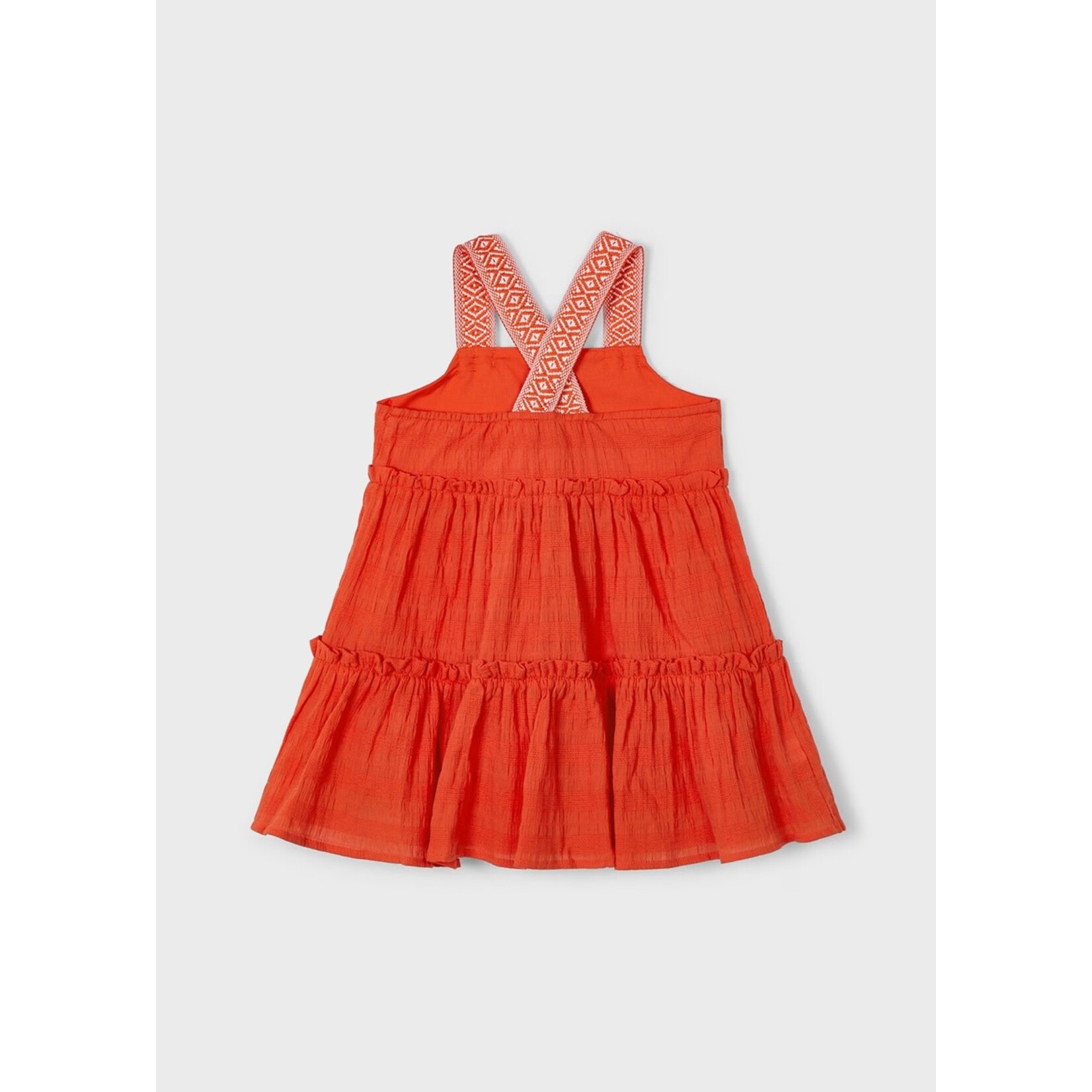 Mayoral MAYORAL - Paprika Red Ruffled Dress with Patterned Straps