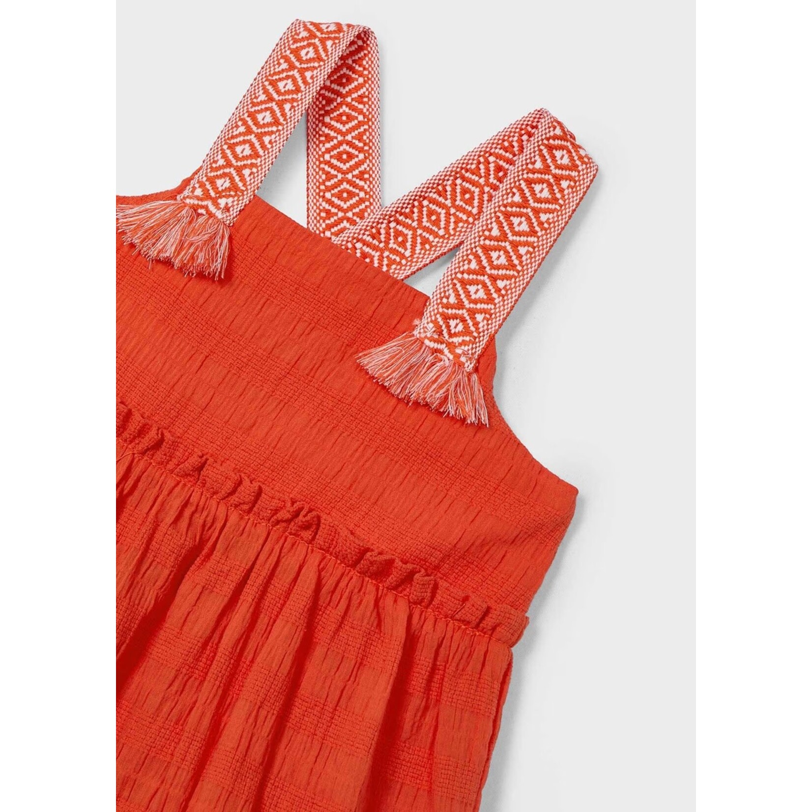 Mayoral MAYORAL - Paprika Red Ruffled Dress with Patterned Straps