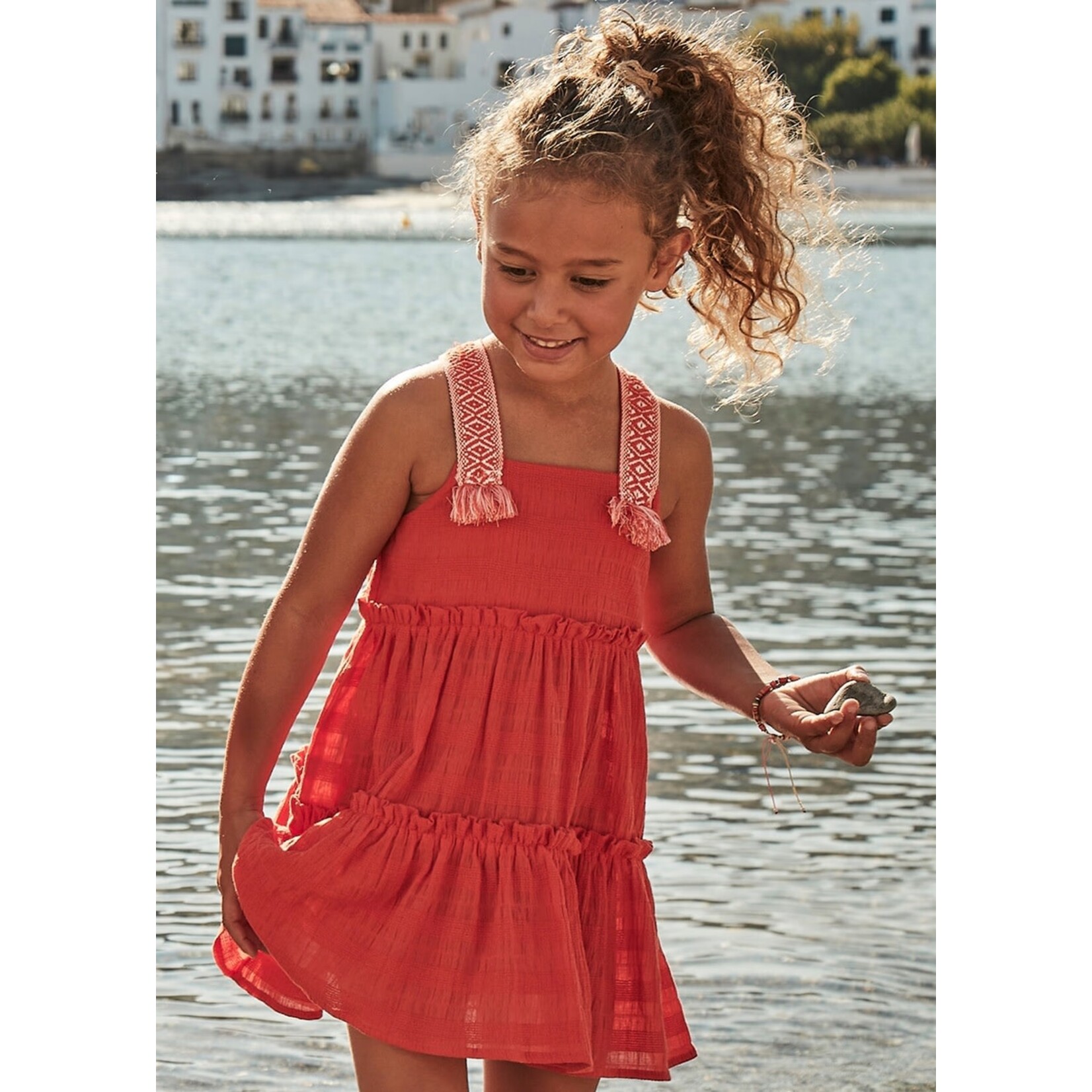Mayoral MAYORAL - Paprika Red Ruffled Dress with Patterned Straps