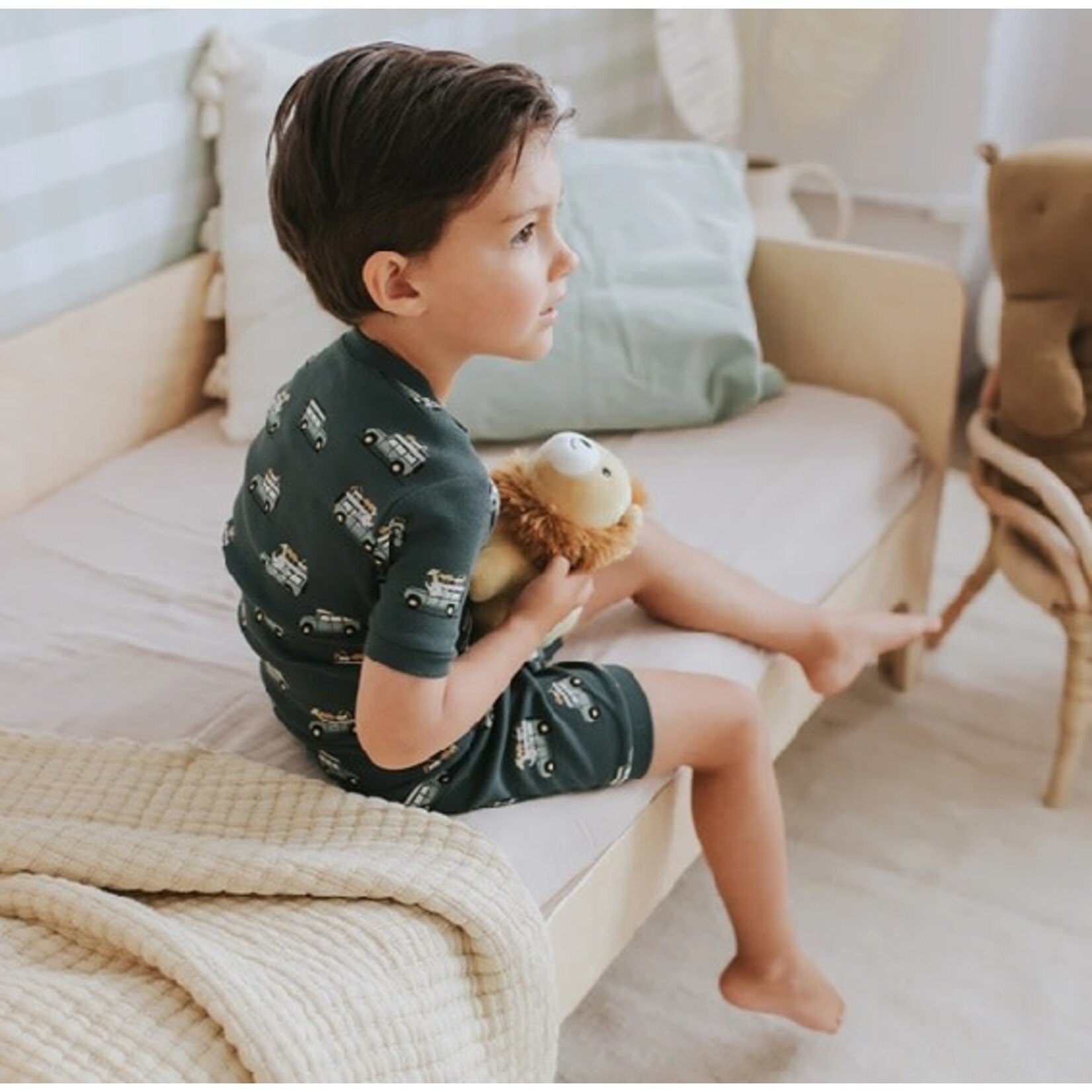 Petit Lem PETIT LEM - 2-piece summer pj set in dark green with safari truck