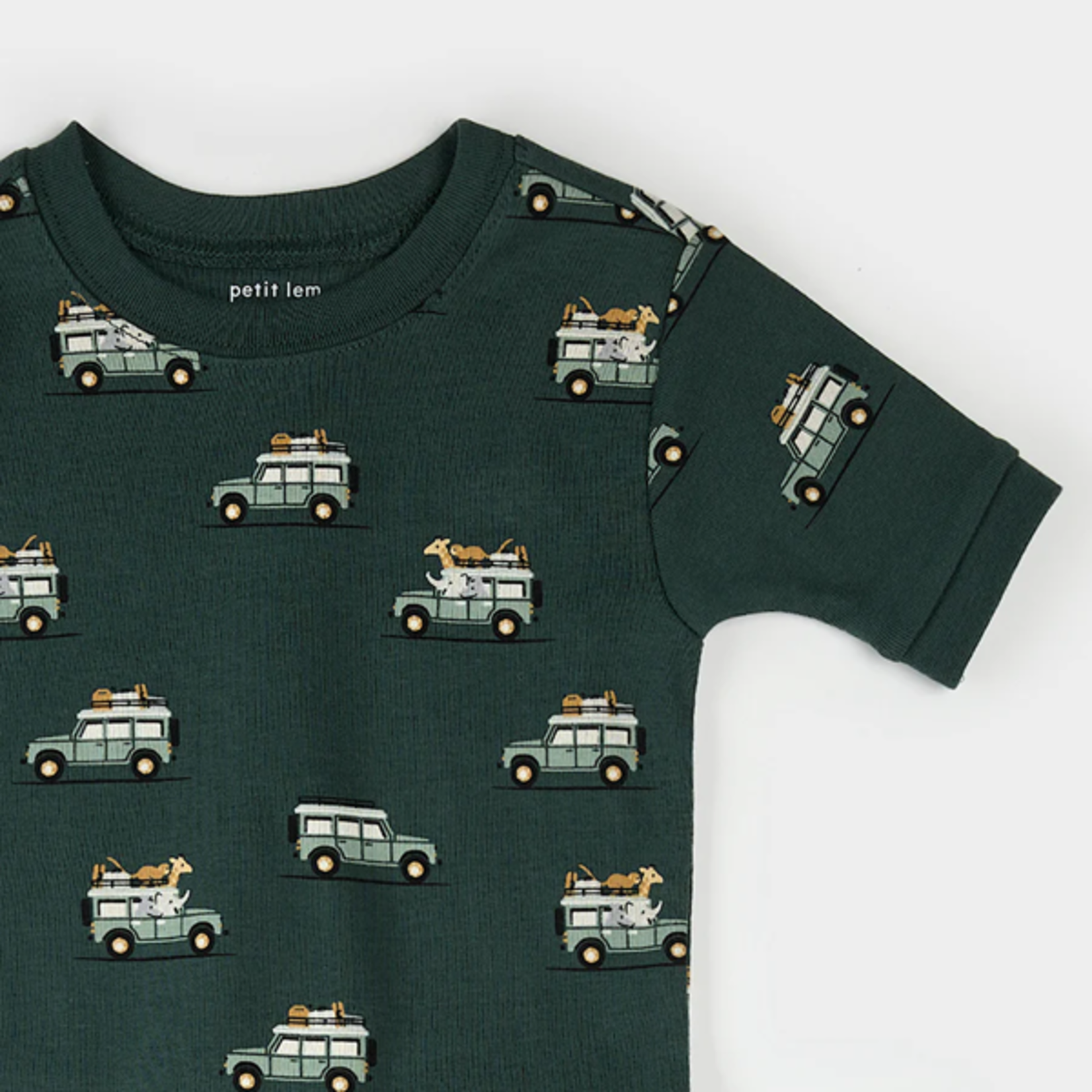 Petit Lem PETIT LEM - 2-piece summer pj set in dark green with safari truck