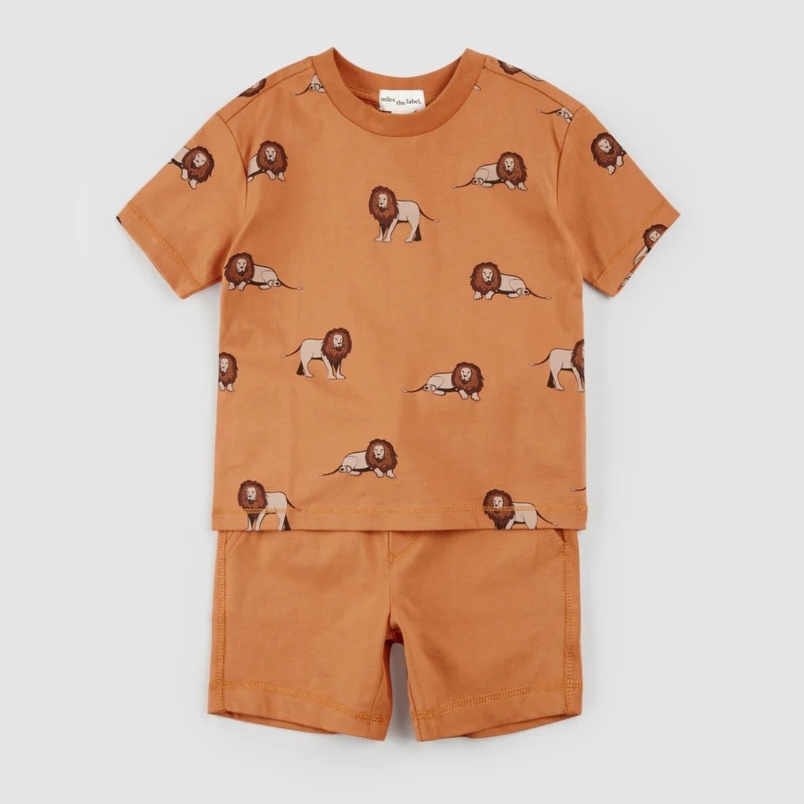 Miles the label MILES THE LABEL - Copper T-Shirt and Short Set with Lion Print