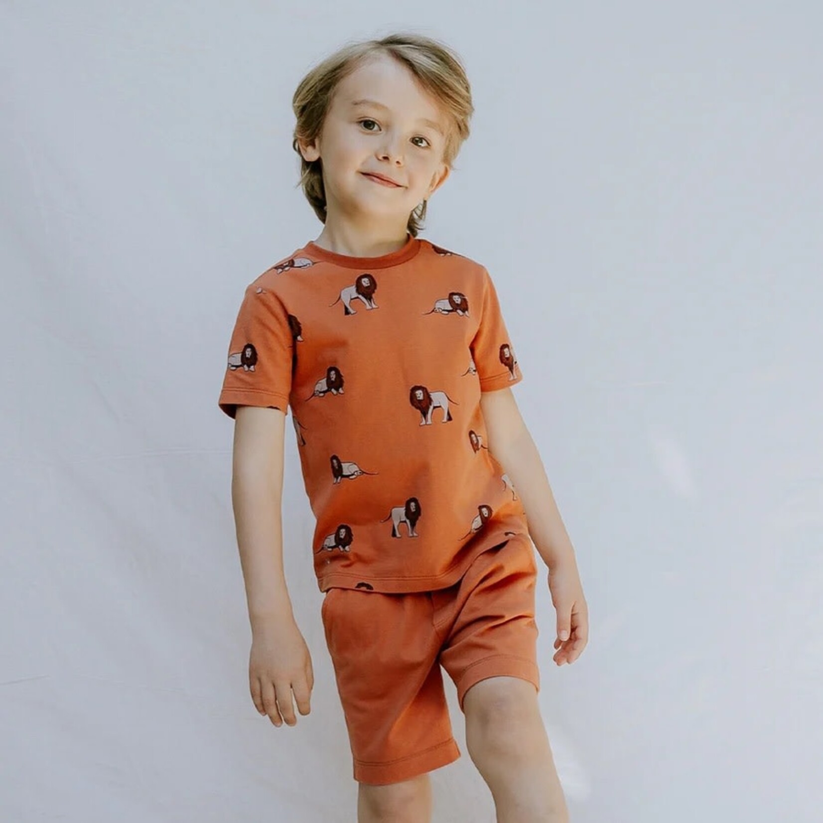 Miles the label MILES THE LABEL - Copper T-Shirt and Short Set with Lion Print