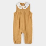 Miles the label PETIT LEM - 'Sepia' Gauze Jumpsuit with Embroidered Colar