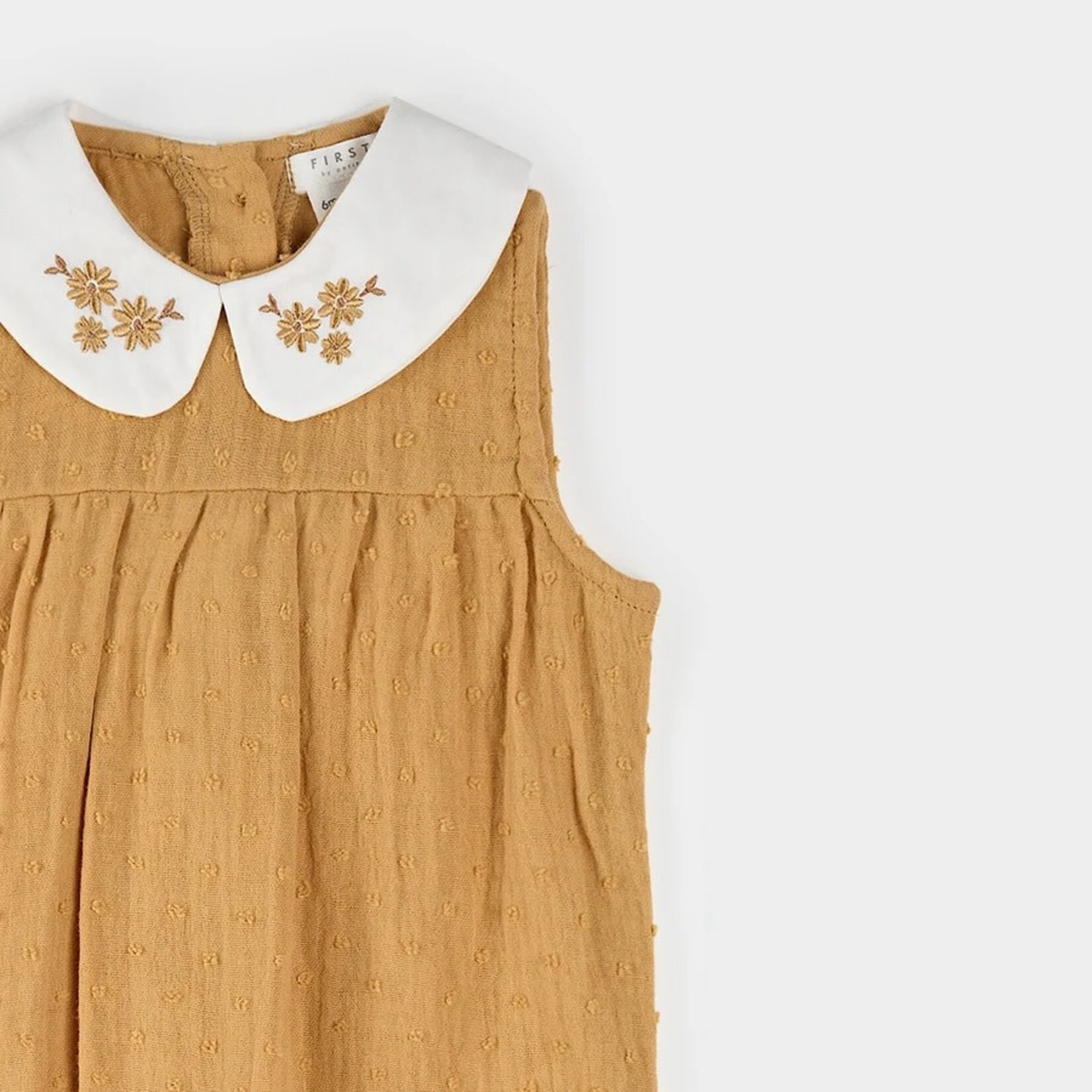 Miles the label PETIT LEM - 'Sepia' Gauze Jumpsuit with Embroidered Colar