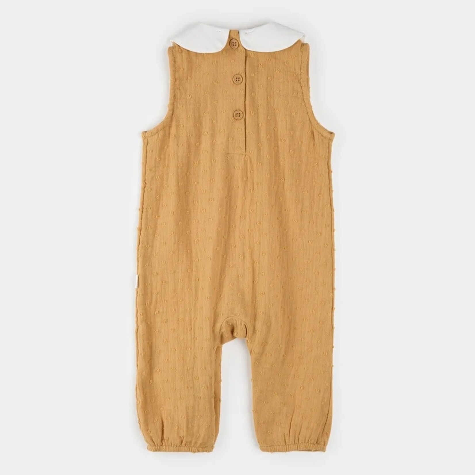 Miles the label PETIT LEM - 'Sepia' Gauze Jumpsuit with Embroidered Colar