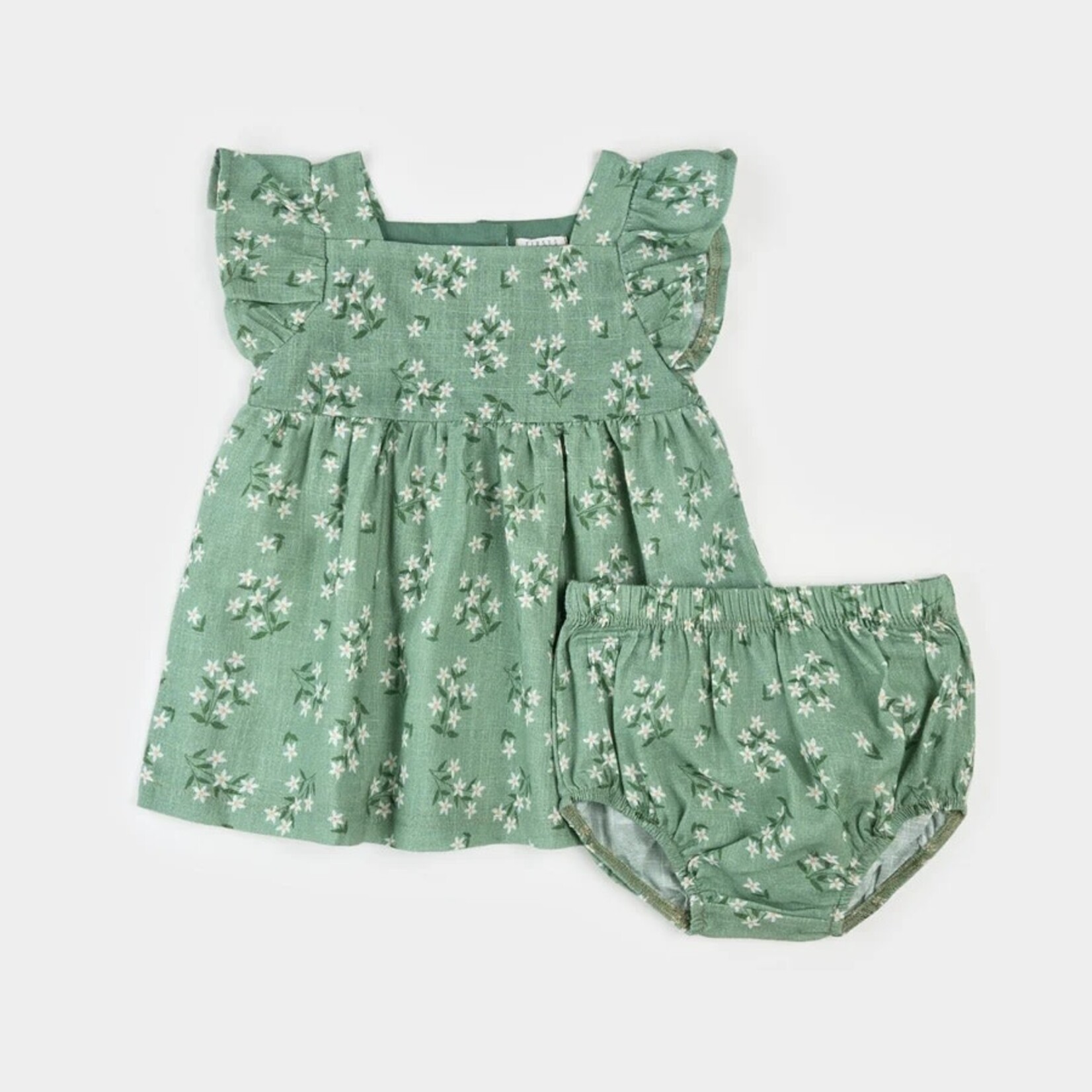 Petit Lem PETIT LEM - Ensemble de robe vert laurier à imprimé de fleurs exotique