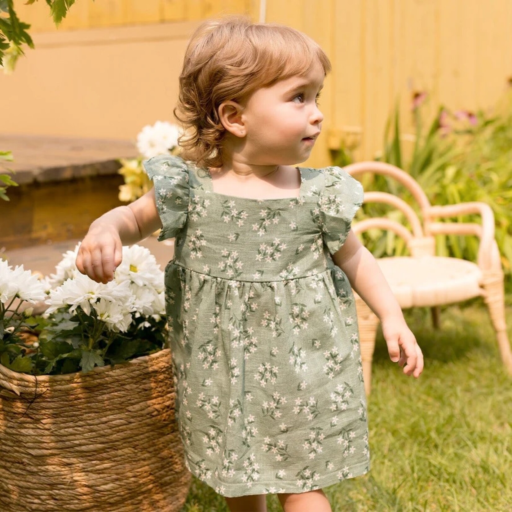 Petit Lem PETIT LEM - Ensemble de robe vert laurier à imprimé de fleurs exotique
