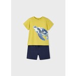 Mayoral MAYORAL - Two-piece set with a mustard yellow t-shirt with a turtle print and a navy blue short