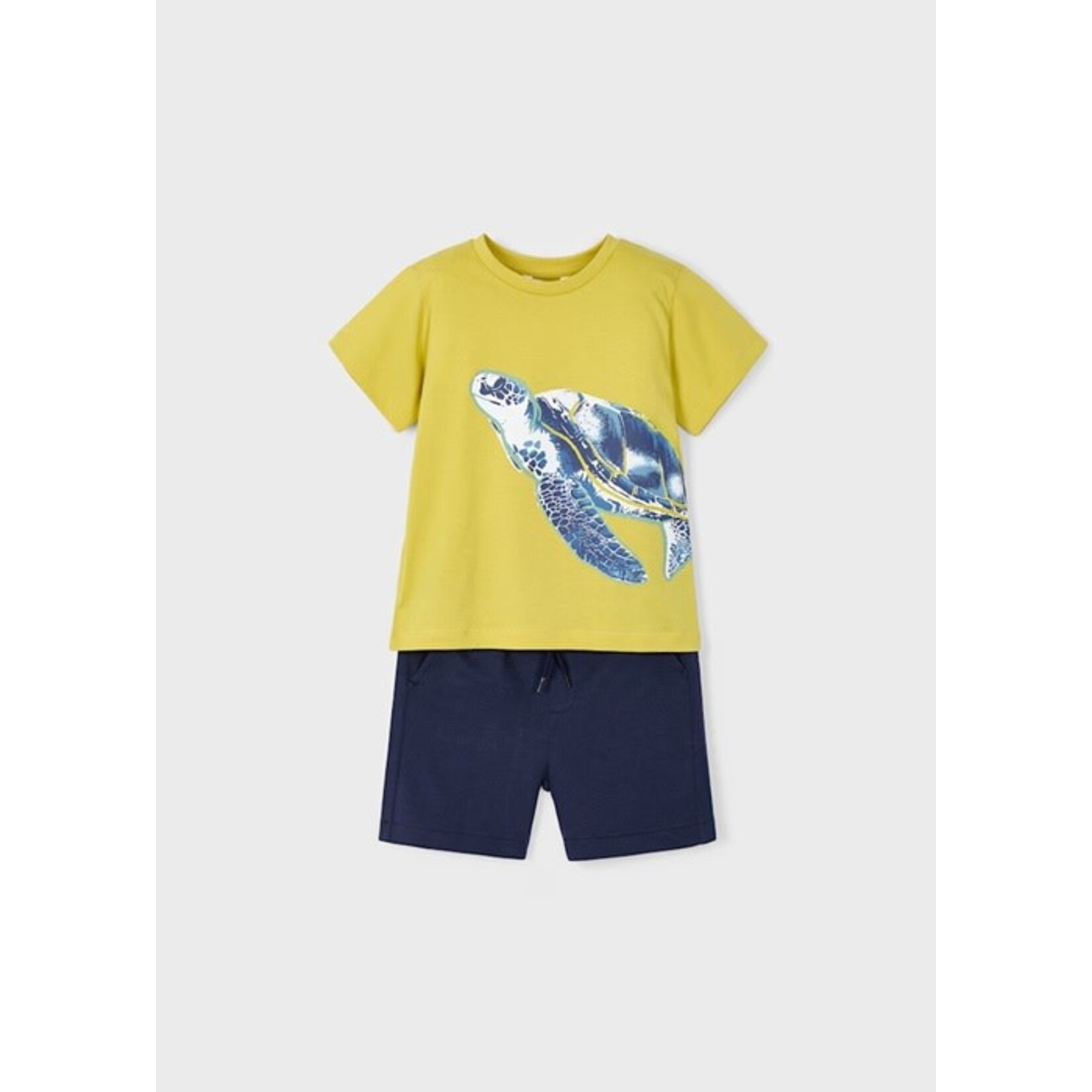 Mayoral MAYORAL - Two-piece set with a mustard yellow t-shirt with a turtle print and a navy blue short