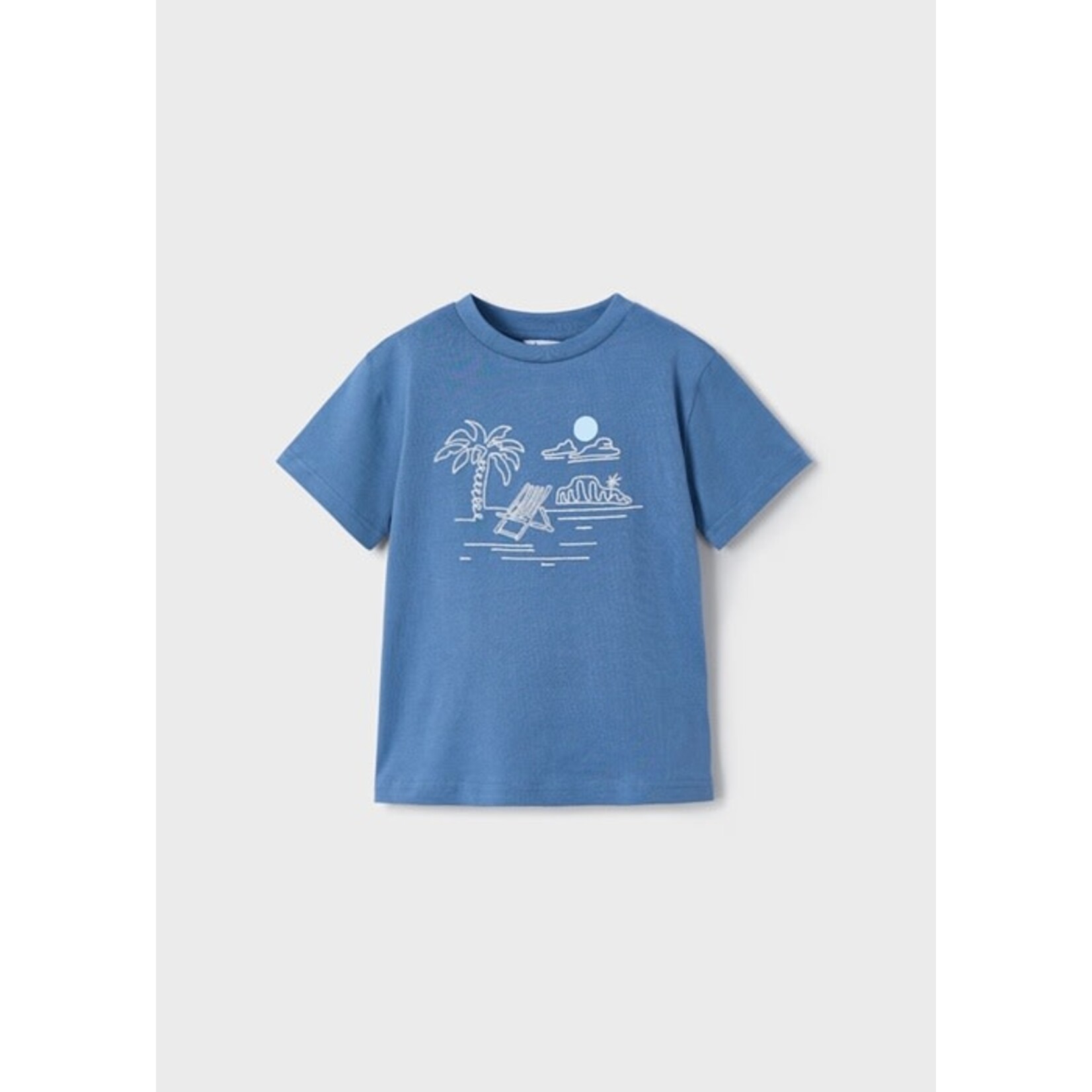Mayoral MAYORAL - Dark blue short-sleeved T-shirt with embroidered tropical landscape