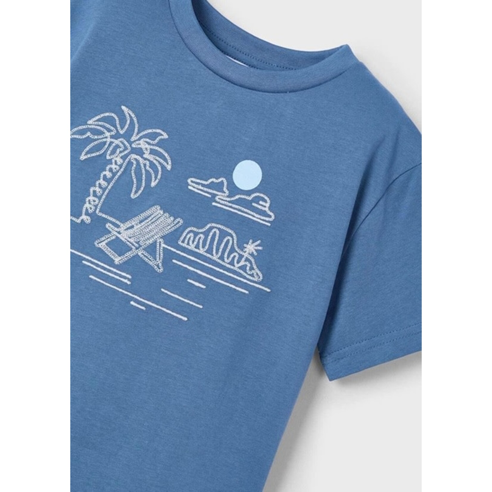 Mayoral MAYORAL - Dark blue short-sleeved T-shirt with embroidered tropical landscape