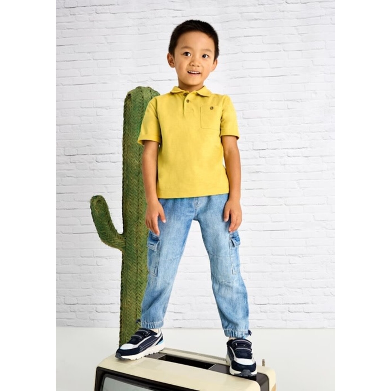 Mayoral MAYORAL - Mustard yellow short-sleeved polo shirt in lightweight fabric with pocket