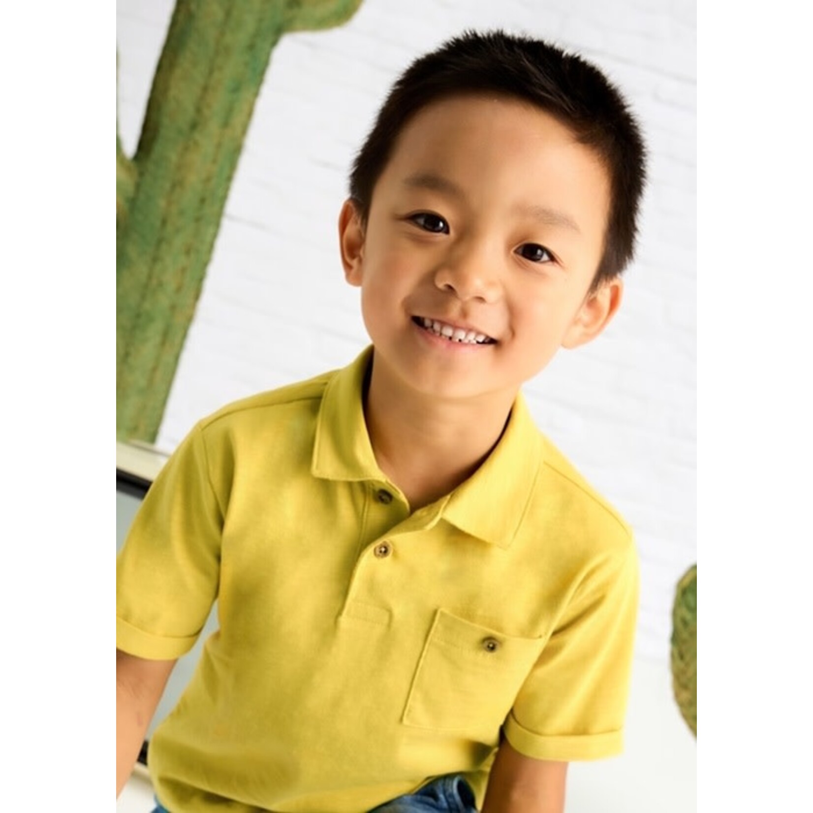 Mayoral MAYORAL - Mustard yellow short-sleeved polo shirt in lightweight fabric with pocket