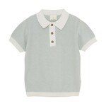 Enfant ENFANT - Short-sleeved polo shirt in white and jade with a knitted effect