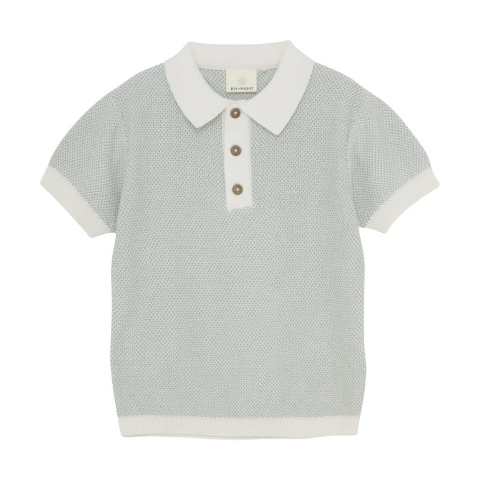 Enfant ENFANT - Short-sleeved polo shirt in white and jade with a knitted effect