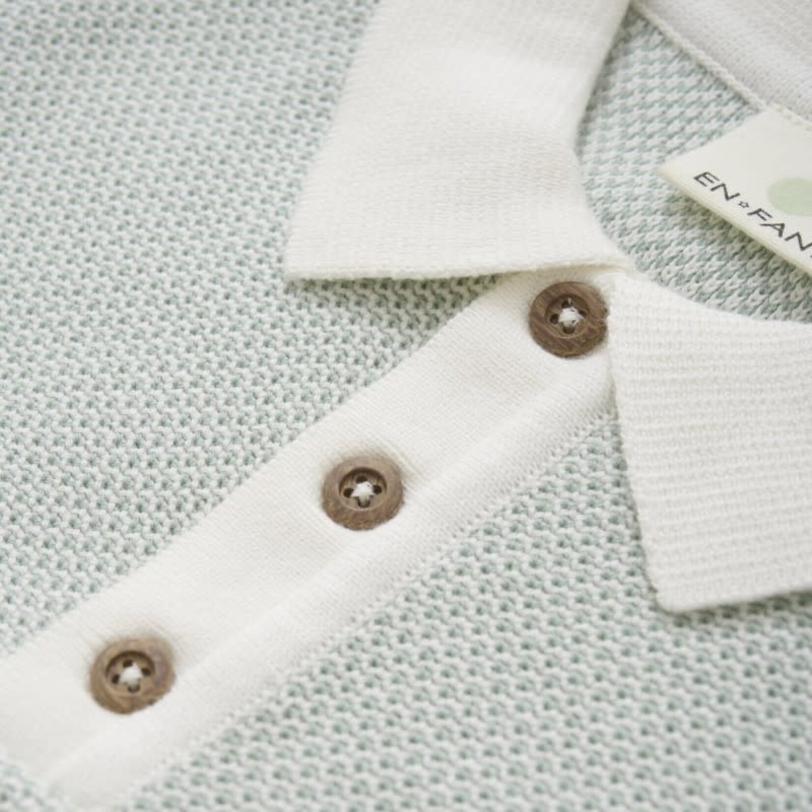 Enfant ENFANT - Short-sleeved polo shirt in white and jade with a knitted effect