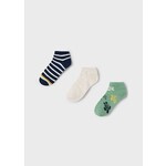 Mayoral MAYORAL - Pack of 3 pairs of ankle socks 'navy with white and yellow line, plain beige and green with turtle print'