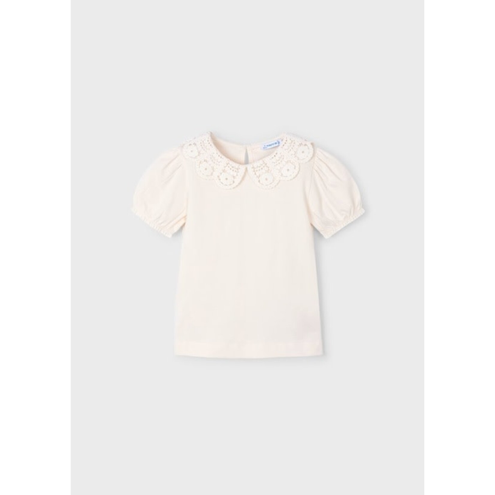 Mayoral MAYORAL - Cream short-sleeved t-shirt with crochet Peter Pan collar