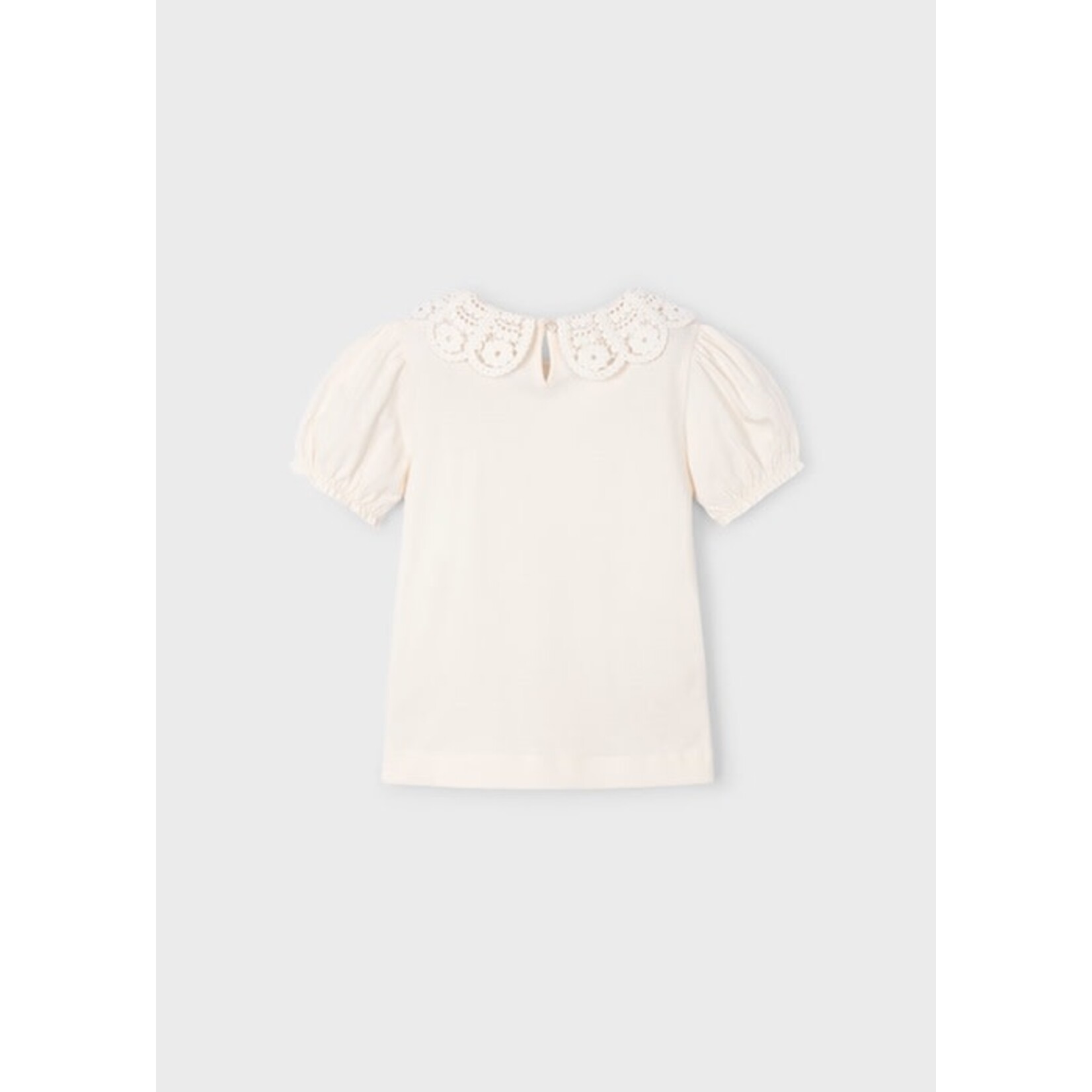 Mayoral MAYORAL - Cream short-sleeved t-shirt with crochet Peter Pan collar