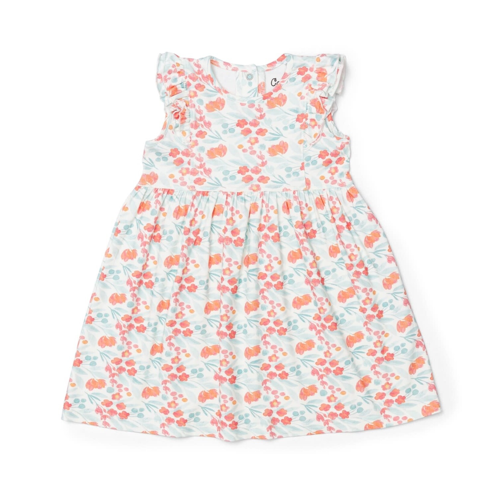 Coccoli COCCOLI - Robe blanche à manches courtes avec volants et imprimé de fleurs oranges