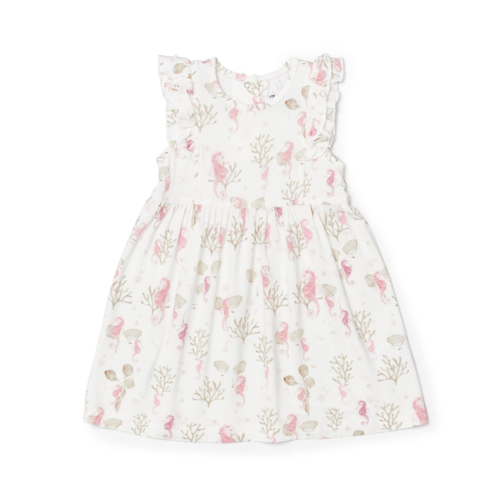 Coccoli COCCOLI - White short-sleeved dress with ruffles and seahorse print