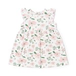 Coccoli COCCOLI - Robe blanche à manches courtes avec volants et imprimé de fleurs rose