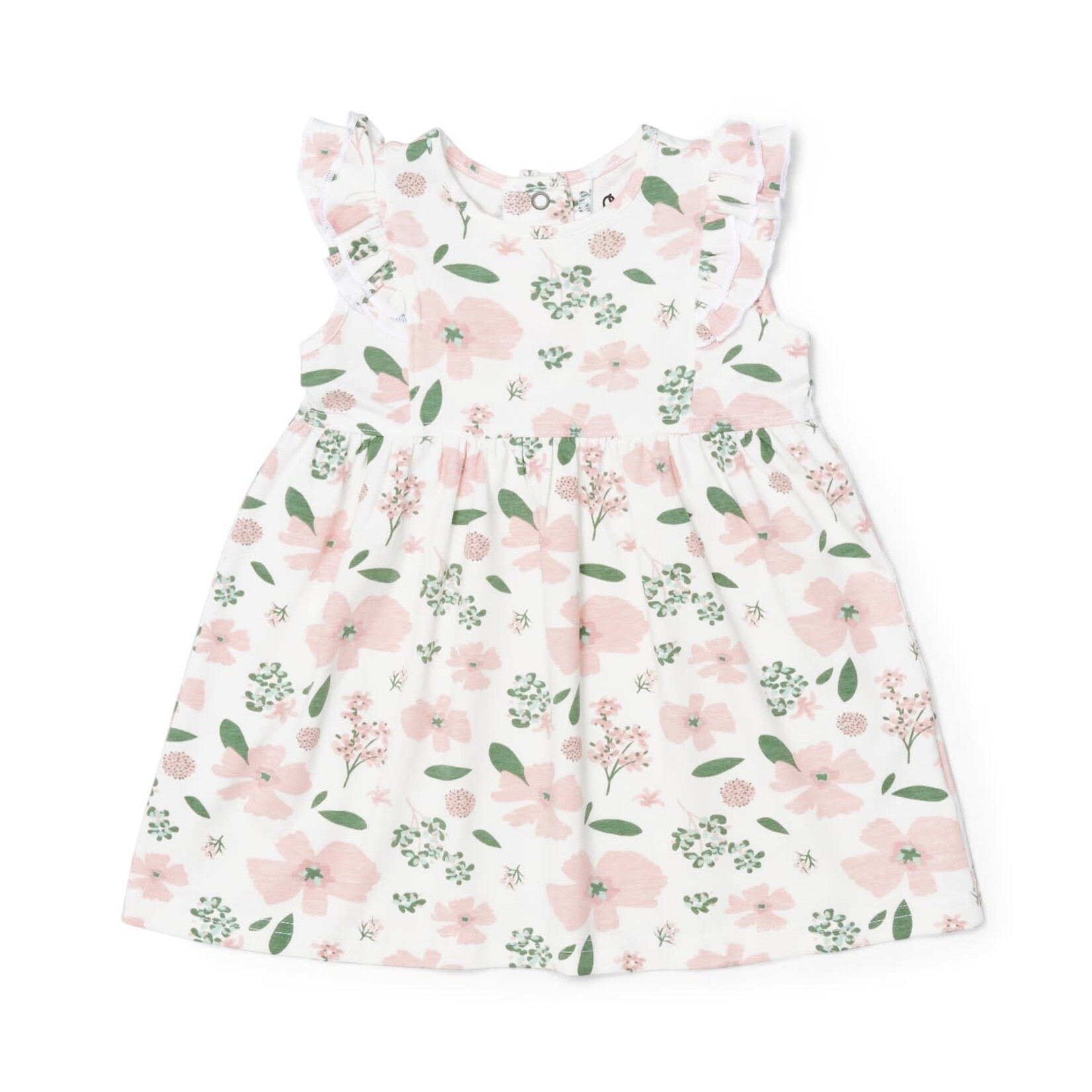 Coccoli COCCOLI - Robe blanche à manches courtes avec volants et imprimé de fleurs rose