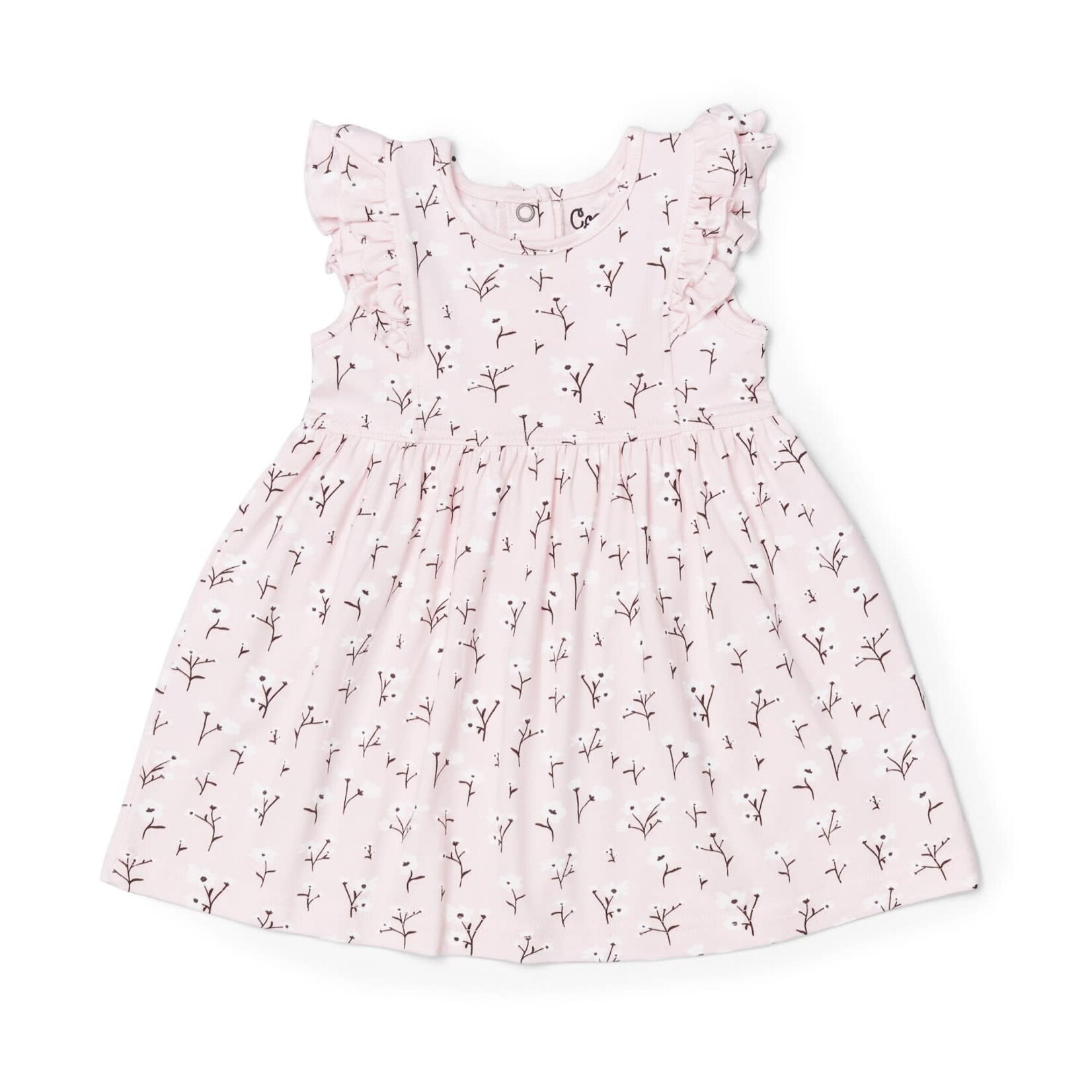 Coccoli COCCOLI - Robe rose à manches courtes avec volants et imprimé de fleurs blanches