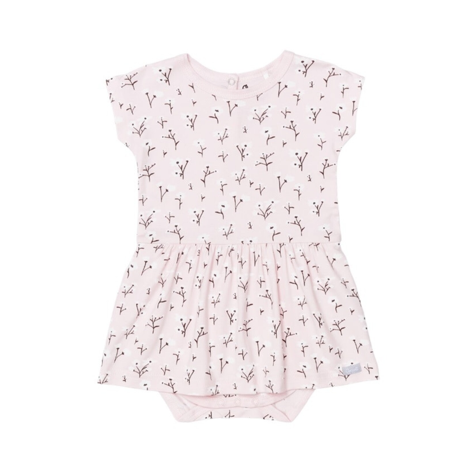 Coccoli COCCOLI - Short-sleeved pink modal dress with integrated onesie with white flowers pattern