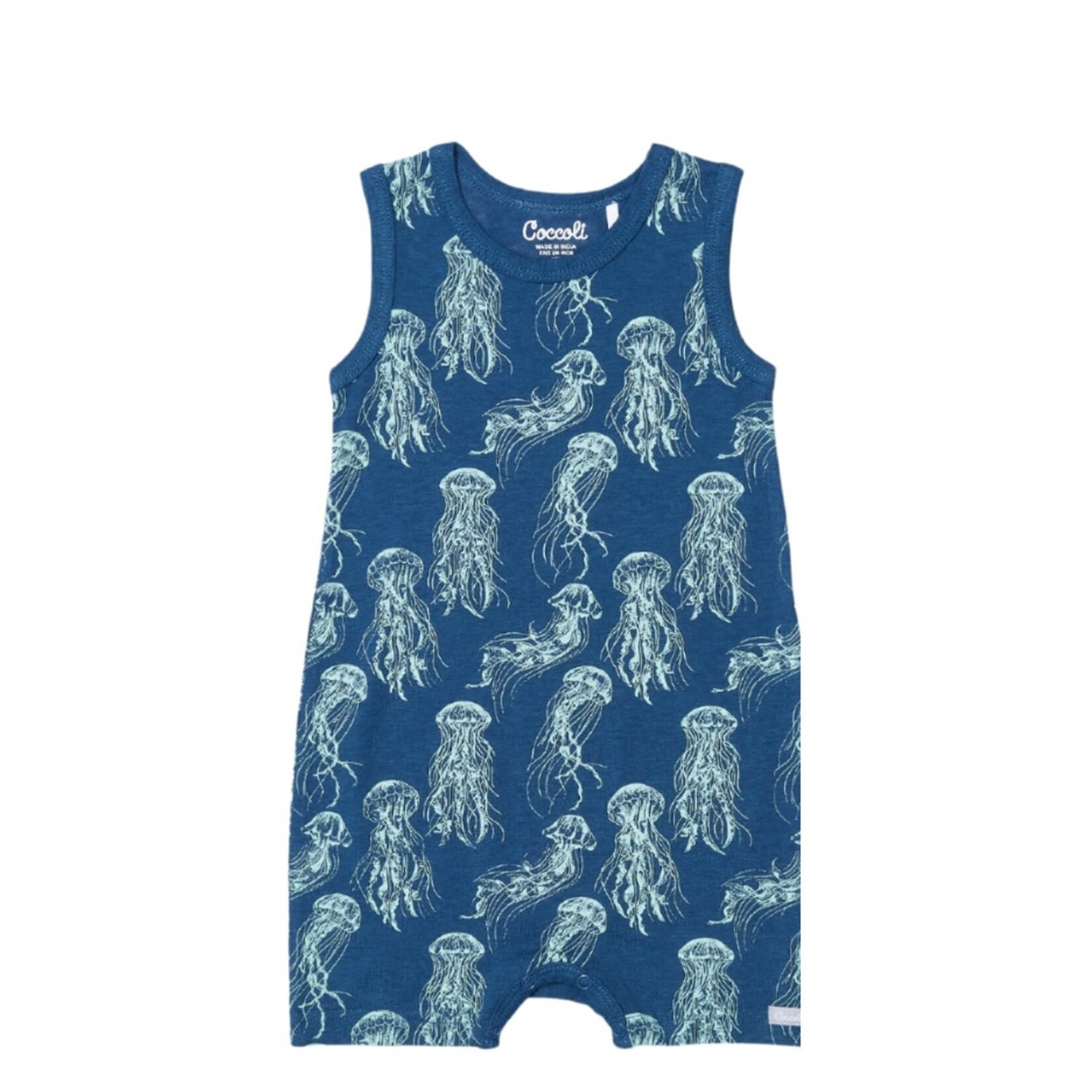 Coccoli  COCCOLI - Blue modal baby romper with jellyfish print