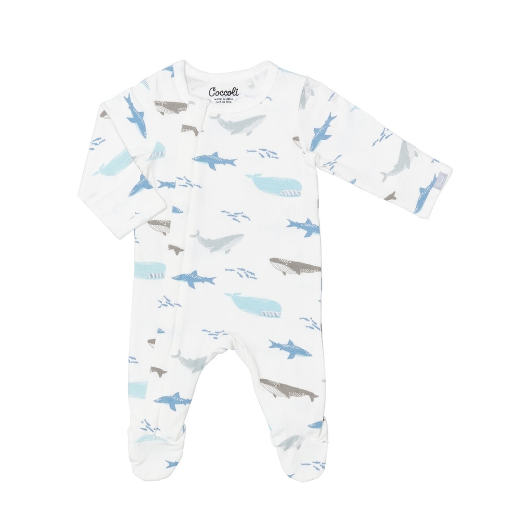 Coccoli COCCOLI - Pyjama une pièce pour bébé en modal blanc avec imprimé de baleines
