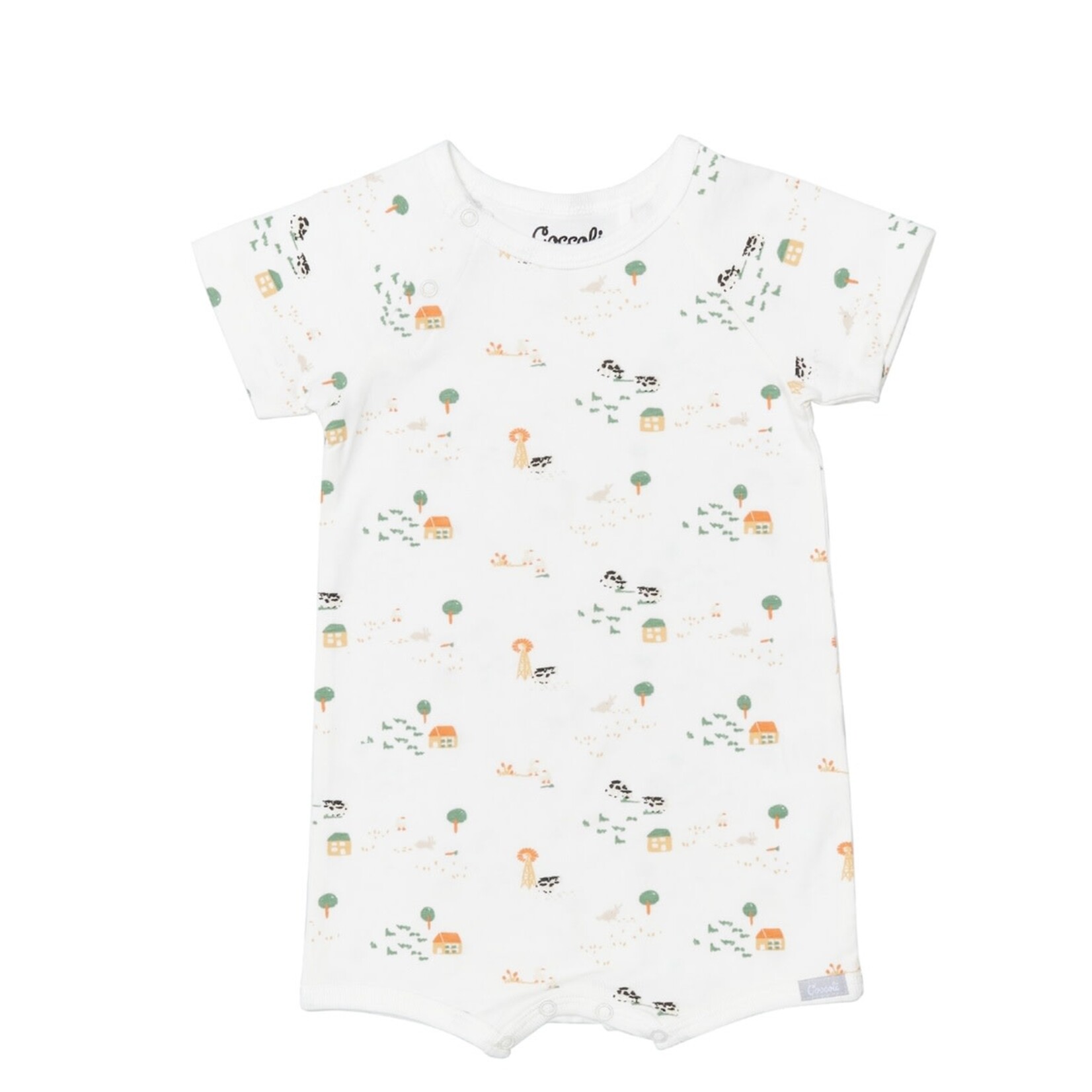 Coccoli COCCOLI - Barboteuse pour bébé en modal blanc avec imprimé de ferme