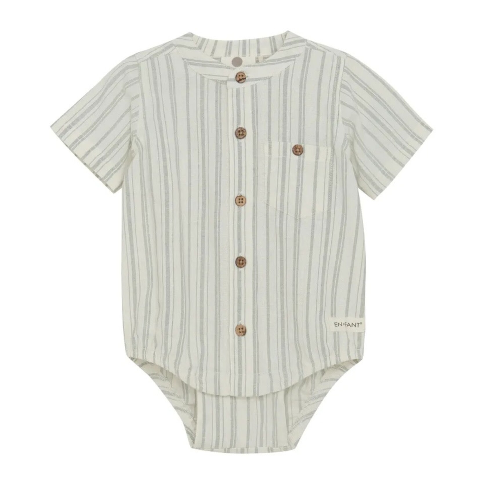 Enfant ENFANT -  Green striped short-sleeved button-up bodysuit