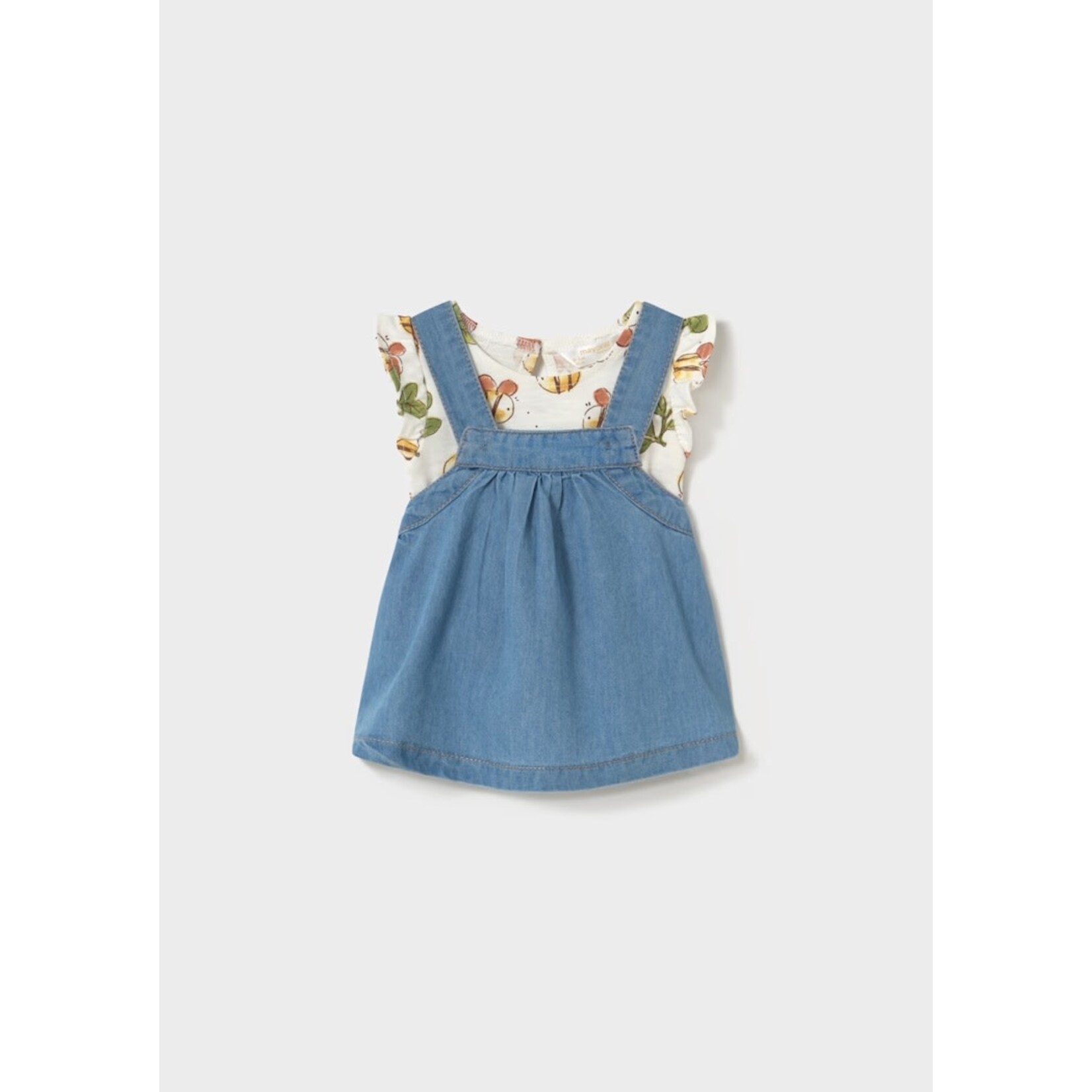 Mayoral MAYORAL - Two-piece set - Bee print T-shirt and denim dungaree skirt