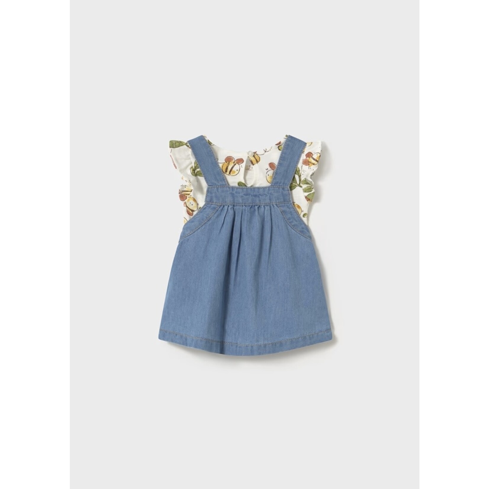 Mayoral MAYORAL - Two-piece set - Bee print T-shirt and denim dungaree skirt
